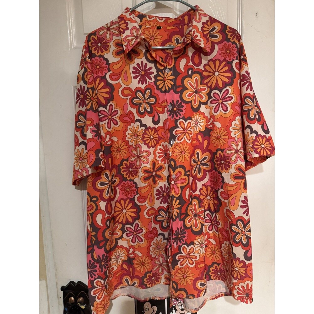 Mens XXL 2X HALLOWEEN 60'S 70'S FLOWER CHILD HIPPIE SHIRT COSTUME BUTTON UP